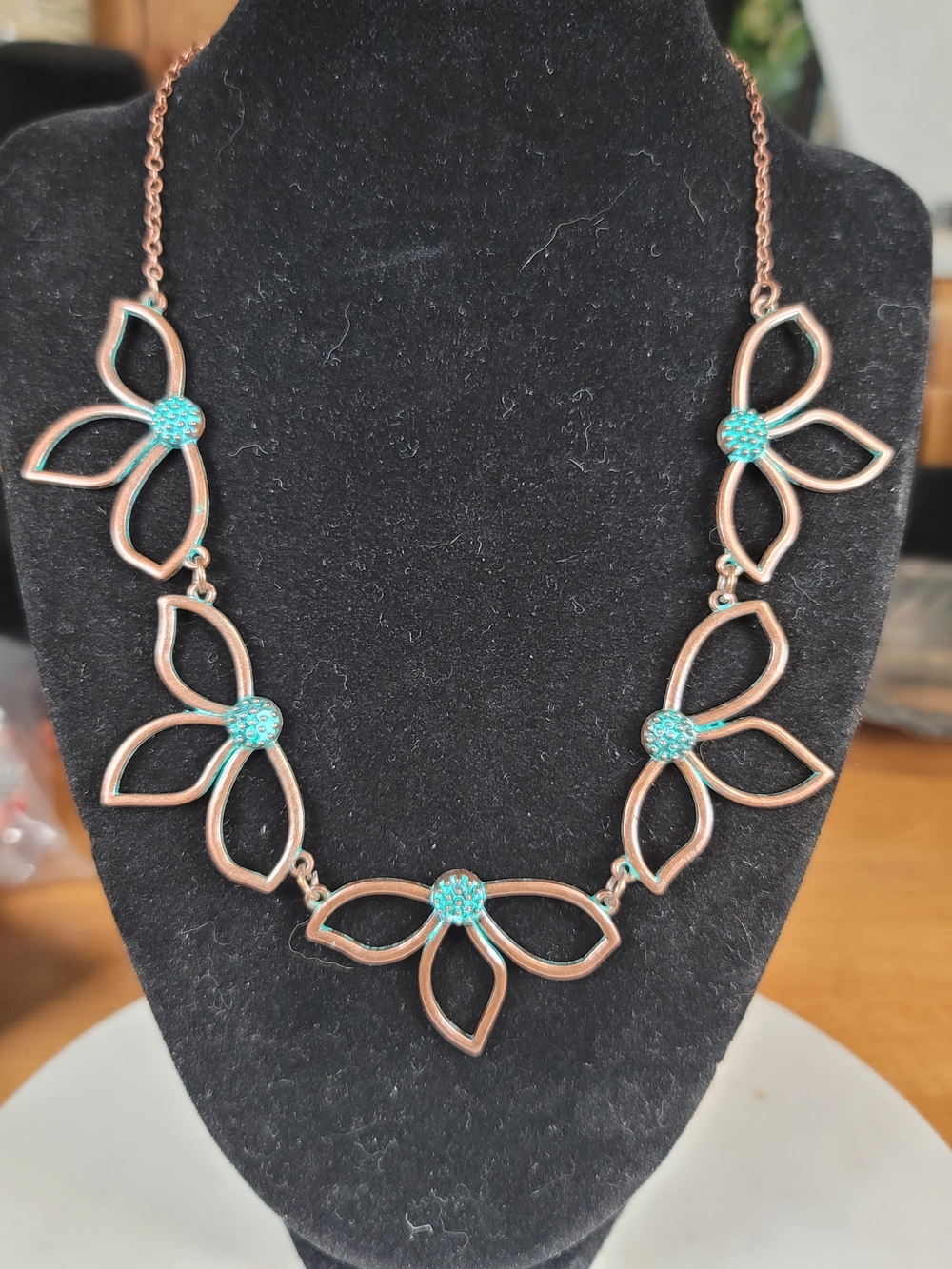 Copper & Turquoise-colored Flower Statement Necklace
